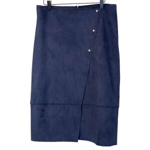 dip Faux Suede Skirt Raw Hem Navy Blue 14